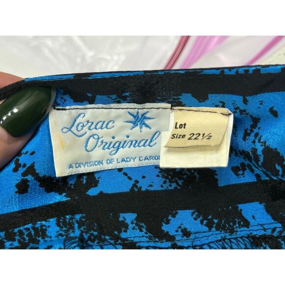 Vintage 80s Lorac Blue & Black Satin Moomoo Dress - Plus 22.5 - Picture 3 of 7